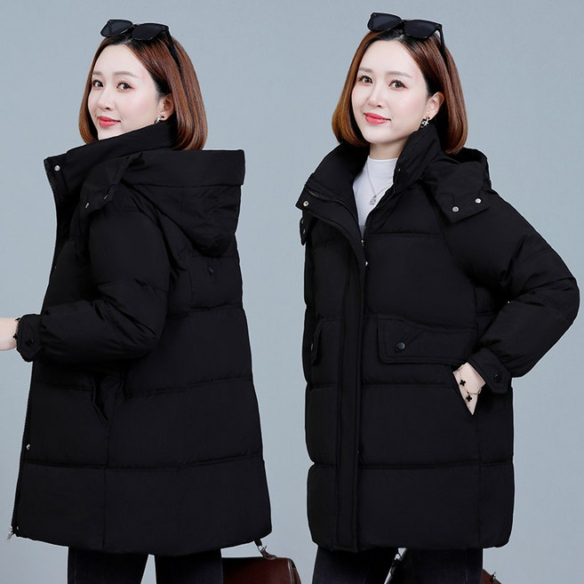 羽絨外套女款 白鴨絨保暖隔熱防水中長版 寬鬆連帽可拆卸麵包服 冬季防風 休閒