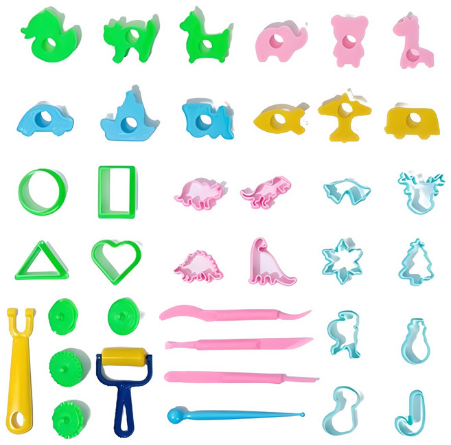 클레이 도구 세트 찍기틀 28p + 조각칼 4p + 롤러 2p, 혼합색상, 1개