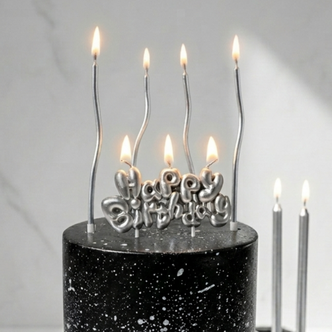파티포 HBD 실버 생일 초 케이크 케이크초 생일초 촛불 케익초 예쁜 꼬불이초, 9개
