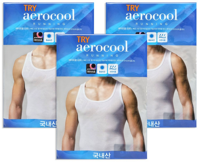 트라이 국내산 남성 에어로쿨 베이직 런닝 3매입