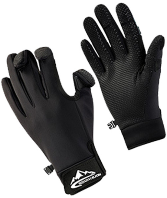 迷彩 防滑耐磨 三指露出, DB68加絨釣魚手套-L-黑, 1套