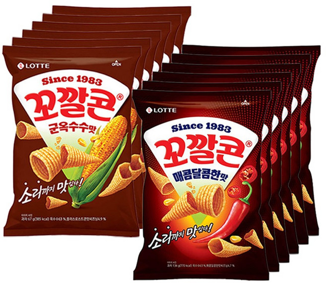 꼬깔콘 군옥수수맛 67g + 매콤달콤한맛 67g, 6개, 134g