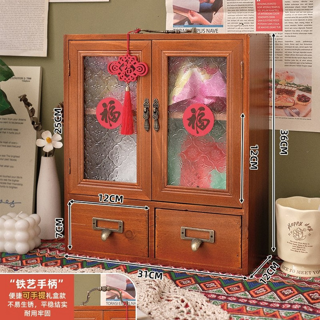 일공이오마켓 원목미니진열장 원목진열장 장식장가구 원목3단진열장 화분진열대 원목수납장, 고풍휴대용양문문양유리