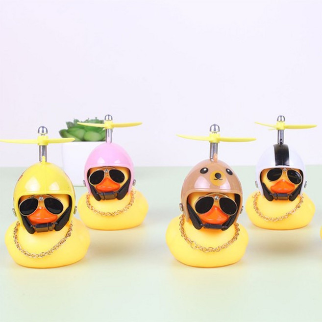 프로펠러 헬멧 쓴 러버덕 오리 인형 LED 라이트 벨 자전거 장식, 라인스타 WC615, 1개