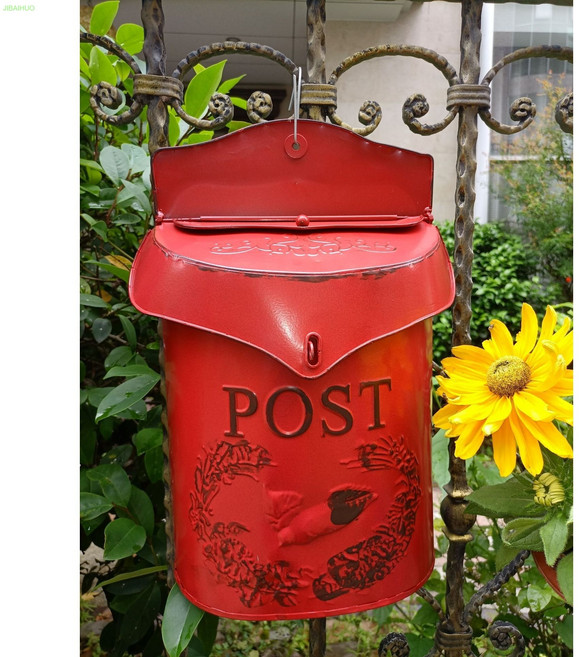빈티지 우편사서함 단독주택우체통 벽걸이 우편함 야외 정원 인테리어, Red