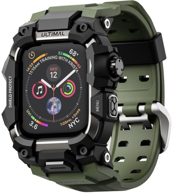 Apple Watch용 밴드가 장착된 Ultimal Rugged 케이스 44mm Watch 시리즈 SESE 2세대654 iWatch 전술 밴드 남성용 군용 등급 충격 방지 범퍼, 45mm, Army Green