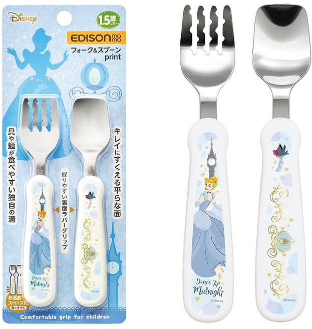 보육교사 인증 EDISONmama(에디슨마마) 포크스푼 신데렐라 14cm 1.5세 / 면이 떨어지지 않는다 용기의 끝까지 퍼낼 수 있다 베이비·어린이용 세트