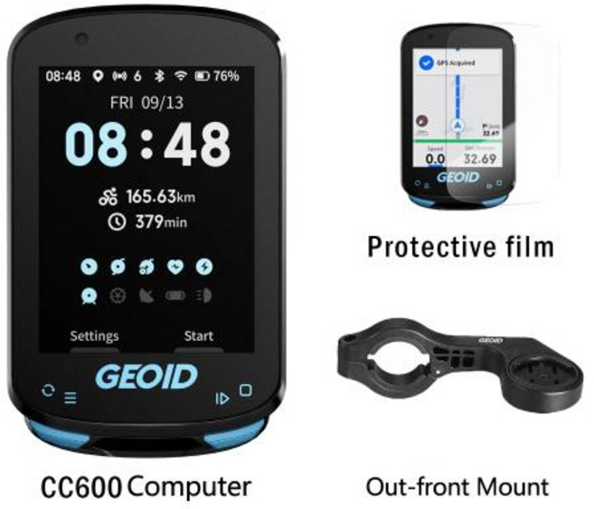 자전거속도계 싸이클속도 GPS속도 GEOID CC600 스마트 내비게이션 주행 거리계 무선 자전거 속도계 자동 와이파이 ANT 컴퓨터, 1개, CC600 with film