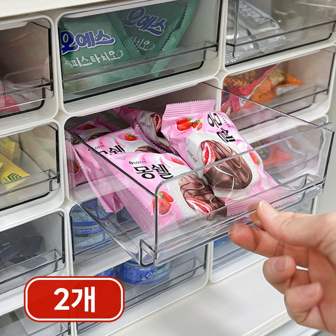 하이어데코 적층 슬라이딩 팬트리 정리함, 투명 (중형), 2개