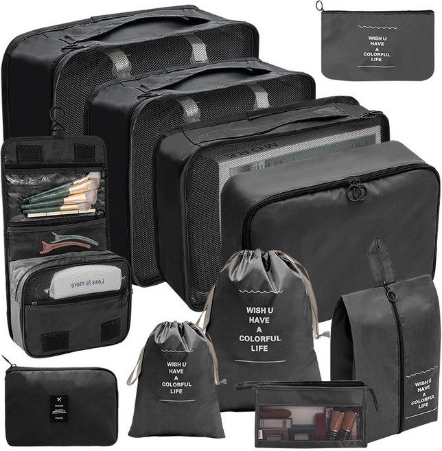 24H LAB 여행용 11종 세트 파우치 백인백 이너백 세면도구 캐리어 정리백 신발 워시백 출장 정리 화장품 목욕 가방