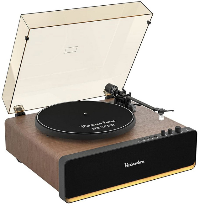 VATAVION 바이닐 레코드 플레이어 스피커 포노 프리앰프 내장 바이닐 레코드용 올인원 레트로 하이파이 턴테이블 MM 카트리지 AT 3600L 벨트 드라이브 2단 음악 애호가를, Walunt Wood