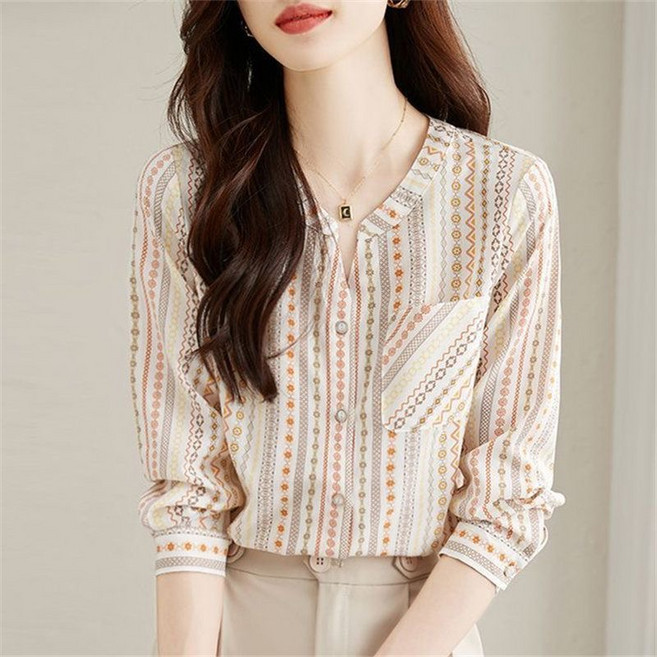 Makone 여성 브이넥 셔츠 패션 데일리 쉬폰 블라우스