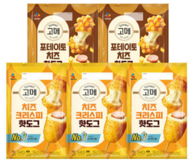 CJ제일제당 CJ치즈크리스피핫도그340g x3 + 포테이토치즈핫도그400g x2, 5개, 340g