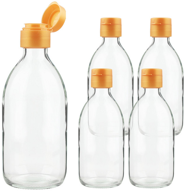 공병상회 OS미니소스300 투명 유리병 + 골드캡 세트, 5개, 300ml