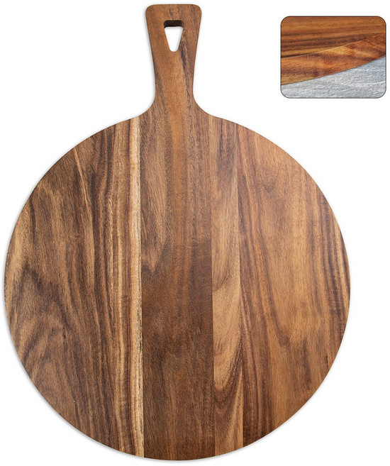 相思木圓形帶手柄披薩砧板, 1個, 40*30*1.5cm