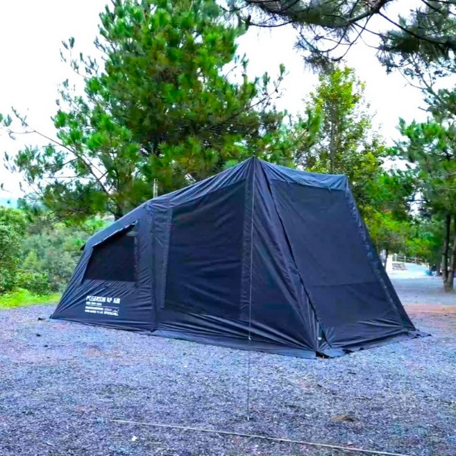 GOOUT 春山 戶外充氣帳篷 (黑色) 190T滌綸 255x210x165/120cm 約1.7kg, 蓬萊4P軍事堡壘充氣主帳-黑色, 285 x 245 x 190/145 cm