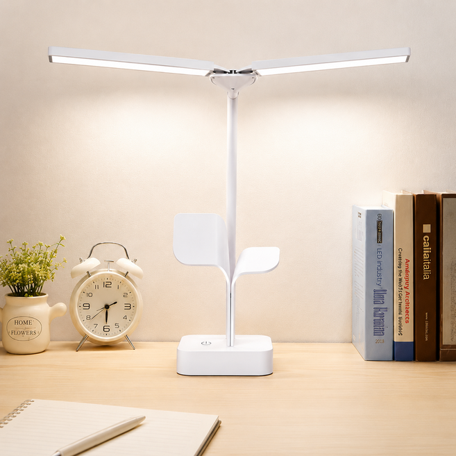 LED 책상 충전식 스탠드 밝기 색온도 각도조절 스마트폰 거치 독서등, 화이트