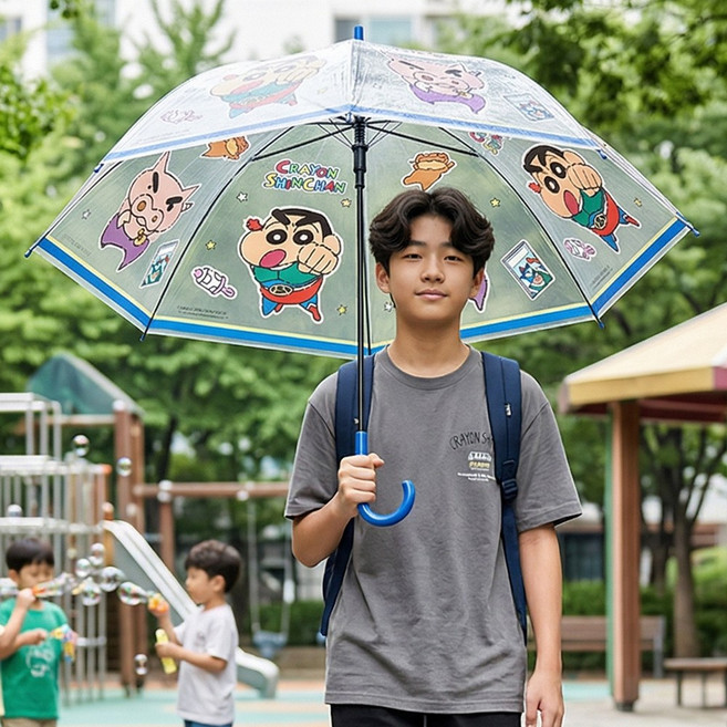 짱구와 부리부리대마왕 캐릭터패턴 투명 주니어 장우산