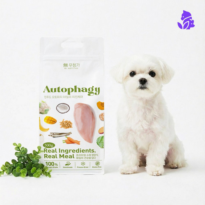 펫퍼플 인푸드 오토파지 데일리 케어 동결건조 소고기 닭고기 명태 강아지 사료 간식 애견 애완, 1개, 500g, 닭