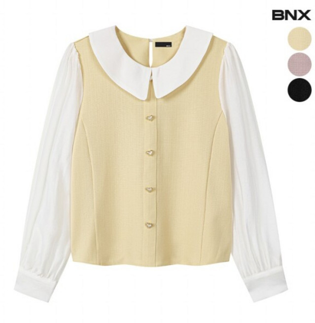 [BNX] 여성 하트 버튼 카라 블라우스