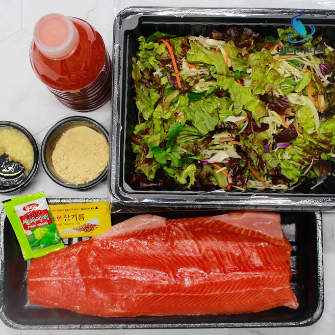 겨울제철 국내산 1급수 송어회 세트 250g 400g 600g 필렛형 통살 송어 비빔야채 콩가루 초장, 송어회 세트 250g(가시제거O), 1개