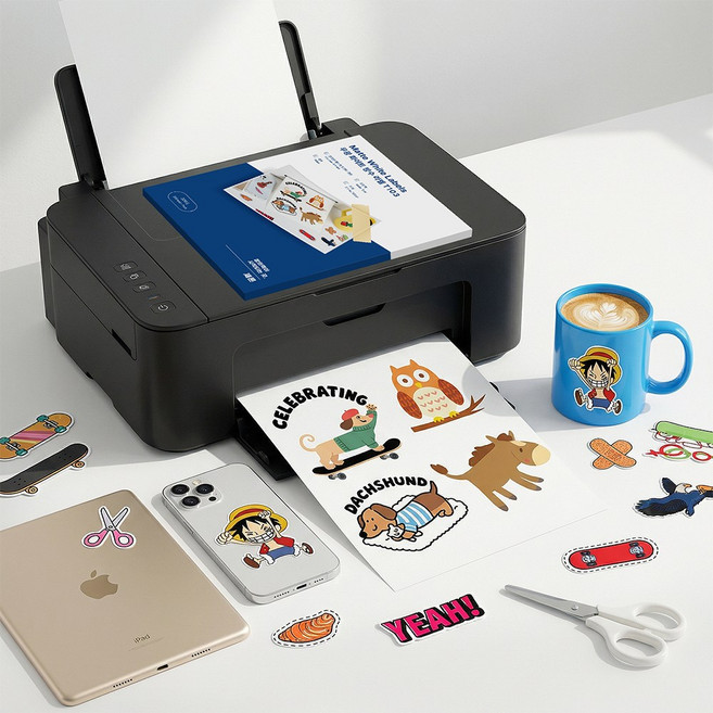 ZERON 잉크젯 레이저 프린터 겸용 무광 화이트 A4방수라벨지 스티커 제작용 라벨스티커 DIY스티커만들기, 20개, 1칸