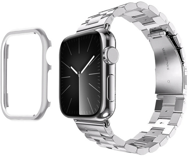 아이메이드잇 애플워치 호환 프리미엄 메탈 스트랩 밴드 + 케이스 세트, 실버, 1개