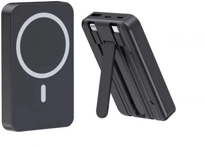 無線磁吸行動電源 20000mAh 自帶線支架 3C Wh標示 可上飛機 無線充電, 紳士黑【有線22.5W+無線磁吸15W】, K04