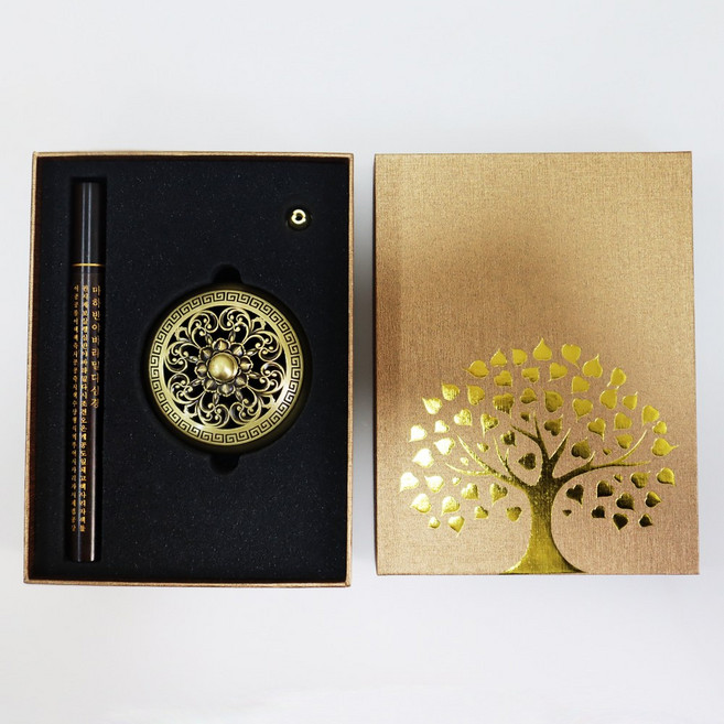 선우몰 편백향 인센스 세트 선물 세트 흑단 보리수 향통 반야심경 향통 금련 향로, 1개