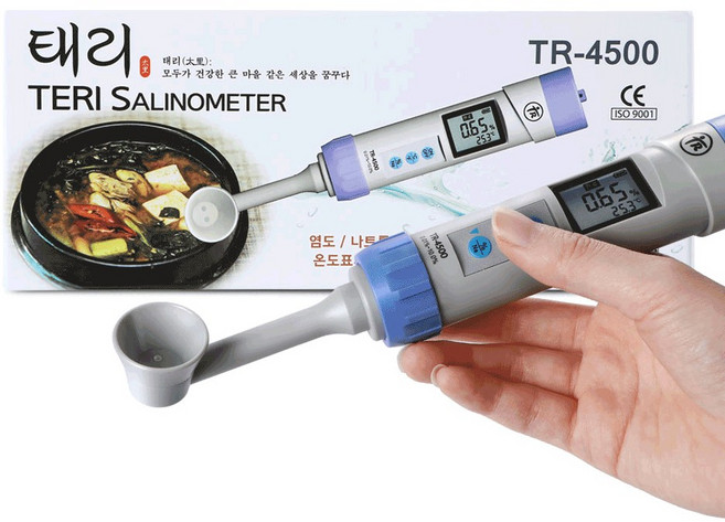 태리 스푼형 나트륨량 온도 표시 생활방수 염도측정기, 1개, 화이트 + 퍼플