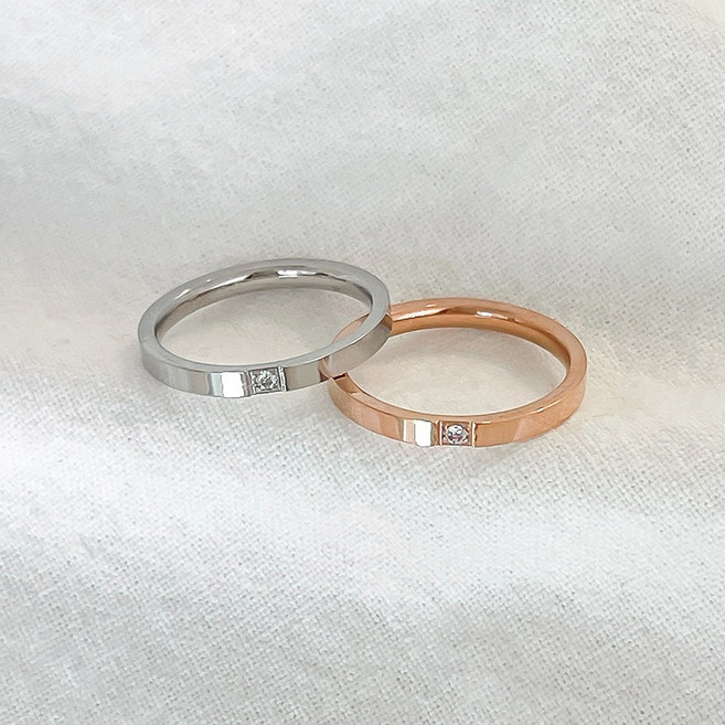 띵니 써지컬스틸 슬림 원큐빅 커플반지 커플링 각인커플링 각인커플반지