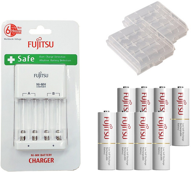 후지쯔 충전기 FCT345 +충전배터리 2000mAh AA 8P +케이스2P, 1개