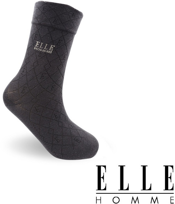 【ELLE HOMME】菱格暗紋寬口休閒紳士襪 舒適透氣男襪 棉質長襪