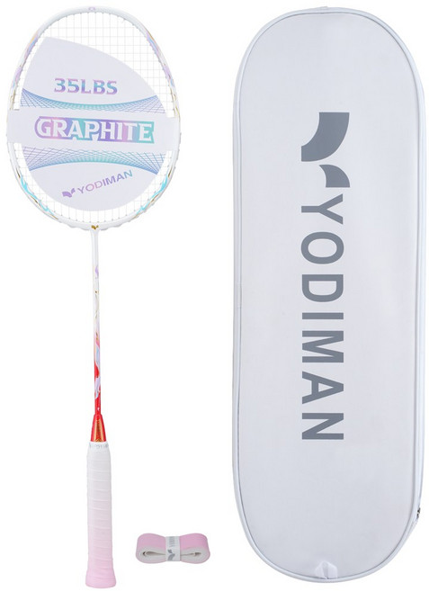 YODIMAN 배드민턴 라켓 풀 카본 5U 초경량 남녀 프로급, 1개, 피치핑크
