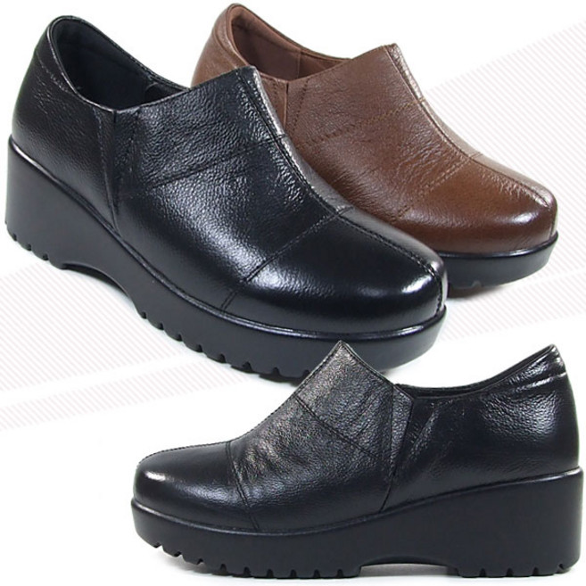 [슈엔몰] STN196 / 5cm통굽 소가죽 여성구두 단화 로퍼 민자 키높이 신발