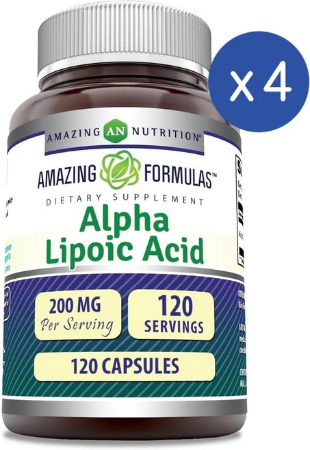 어메이징 뉴트리션 알파리포산 200mg 캡슐 Amazing Nutrition Alpha Lipoic Acid, 알약/캡슐, 4개, 120정 - 쿠팡