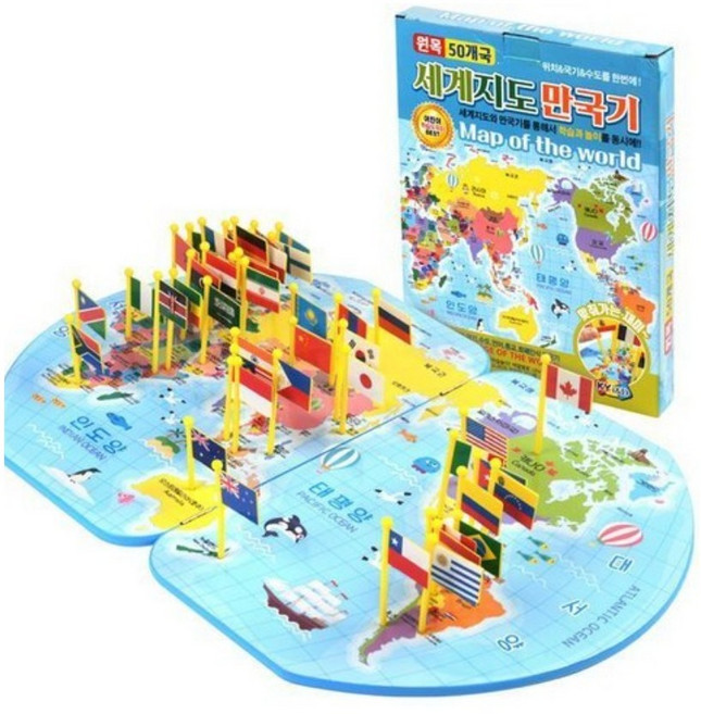 거영아이앤디 50개국 세계지도 만국기 학습놀이완구, 혼합색상, 5개
