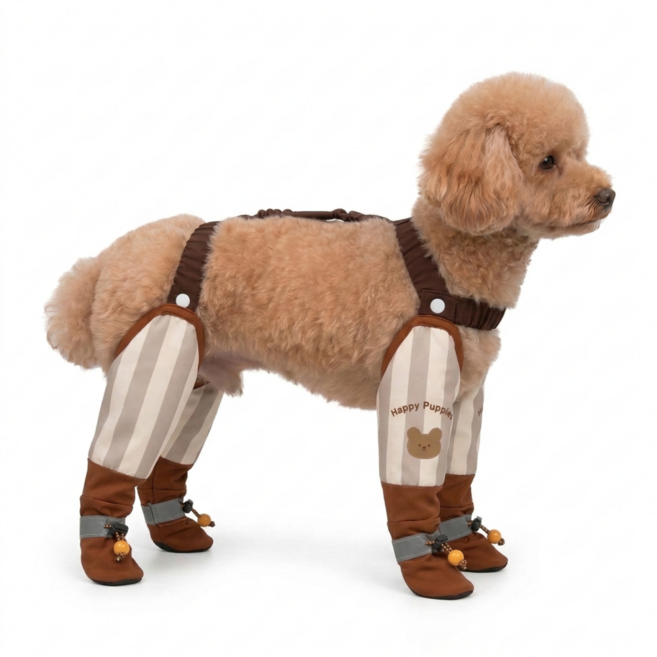 희망찬 반려견 일체형 방수 장화, 1개, 스트라이프