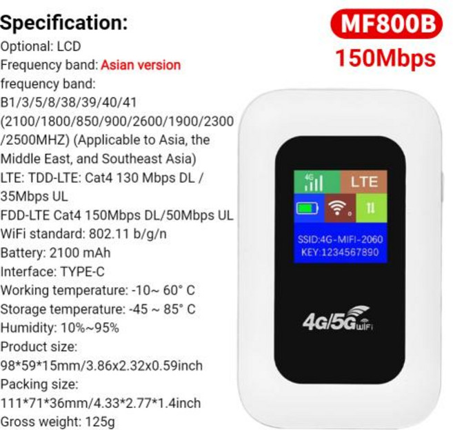 라우터 4G LTE 무선 휴대용 SIM 카드 슬롯 미니 야외 핫스팟 모바일 와이파이 차량용 포켓, 5)LCD