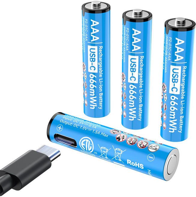 에네곤파워 AAA 충전지 C타입 충전식 건전지 장난감용 리모컨용 손전등용+ 케이블, 4개