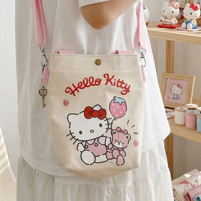 산리오 미니 에코백 헬로키티 스트로베리 베어 캔버스 크로스백 귀여운 가방