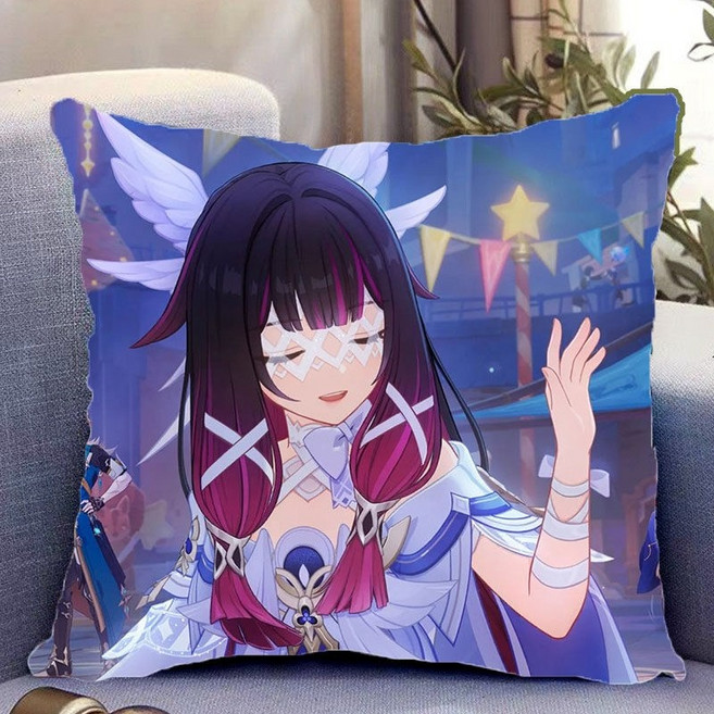 원신 콜롬비나 주문제작 새틴 소재 커버 쿠션 베개 커버 쿠션 세트, 6, 35x35cm, 밝은 새틴