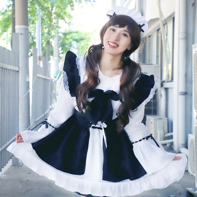 스투피드 [9D] 프리미엄 코스튬 의상, 1개, 고딕 로리타 원피스 코스프레 풀세트 (블랙)