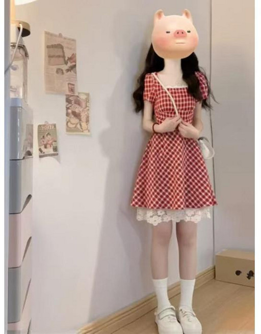 女款中長洋裝 蕾絲 A字 拼接 法式 約會穿搭, 992#短裙 【有拉链】,XL