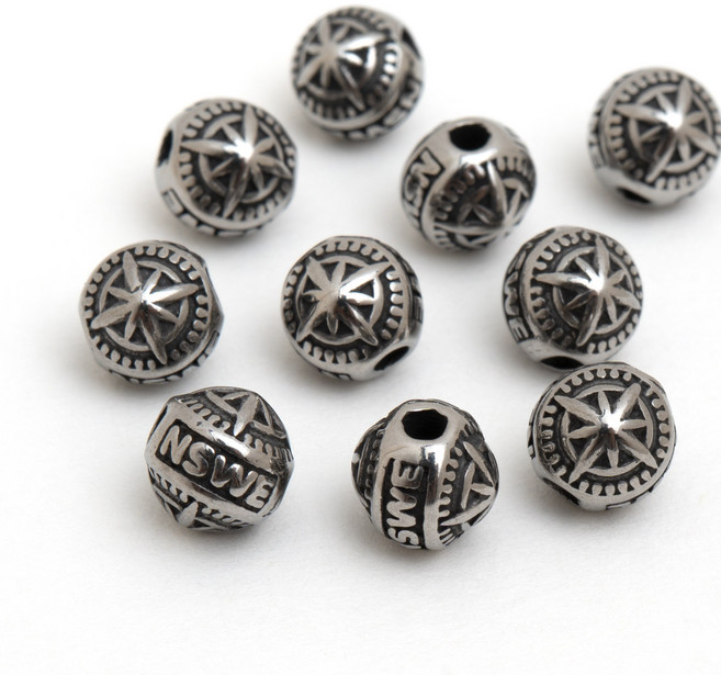 [엔비즈] 써지컬스틸 6.5mm NSWE 나침반 통과형 비즈 앤틱실버 팔찌 목걸이 재료