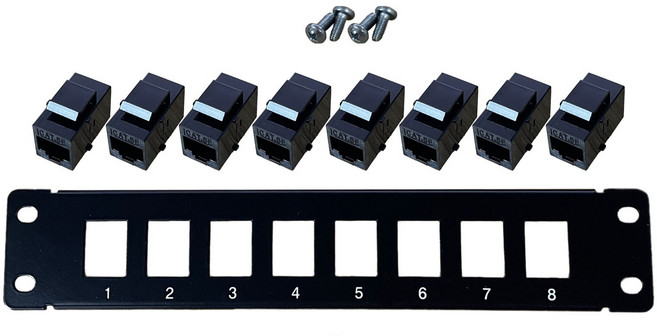 이더넷 패치 패널 CAT5E 8 포트 RJ45 벽 및 랙 마운트 키스톤 잭 모듈, 검은색, 1개