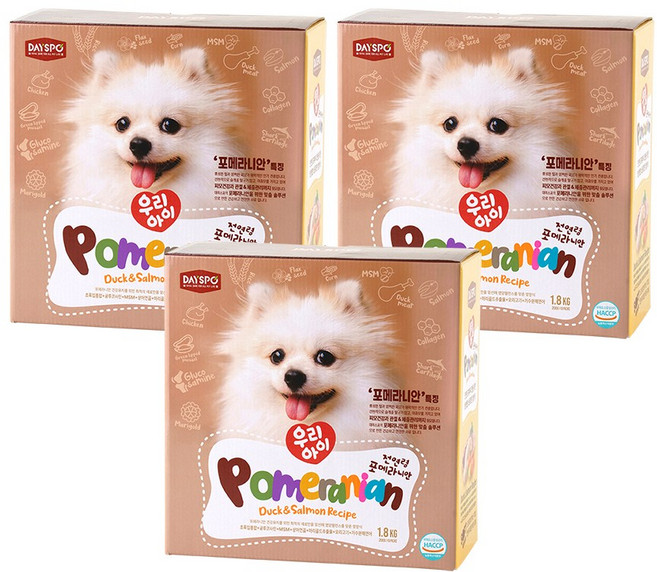 데이스포 우리아이 견종별 강아지사료, 포메라니안, 1.8kg, 3개