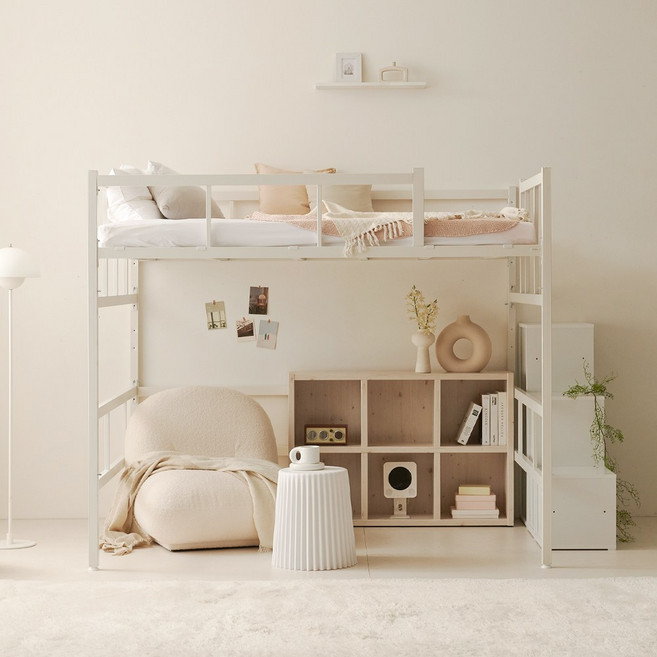 업다운 높이조절 철제 벙커침대 퀸 Q 수납계단, 화이트Q_오크_KME705W0C