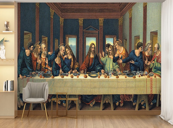 성화 벽지 (레오나르도 다 빈치) 최후의만찬-07P106 3폭(주문 제작도 가능), 실크 3120X2400mm