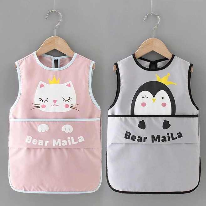 방수 이유식 턱받이 베이비뵨, 90 0~2세추천, 1개입, 무소매 롱핏-핑크토끼